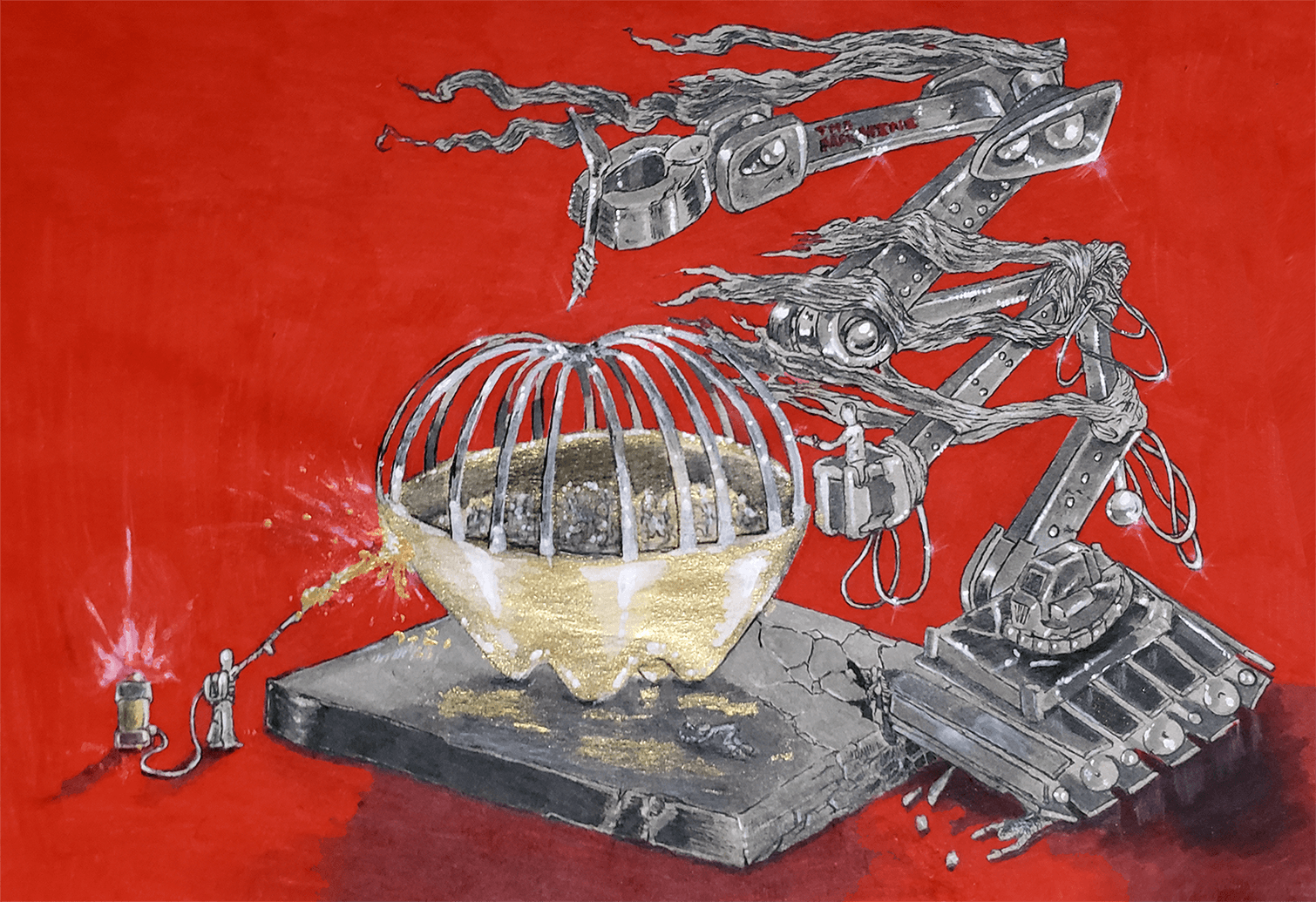 The Machine, original mixed media drawing